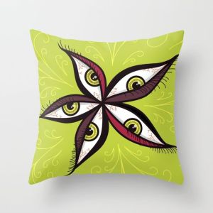 Bizarre illustration with green eyes throw pillow at Society6