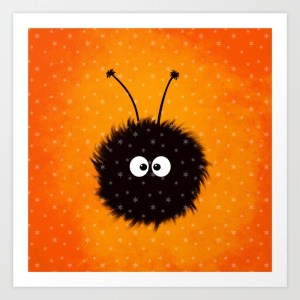 Orange cute dazzled bug art print with snowflakes at Society6