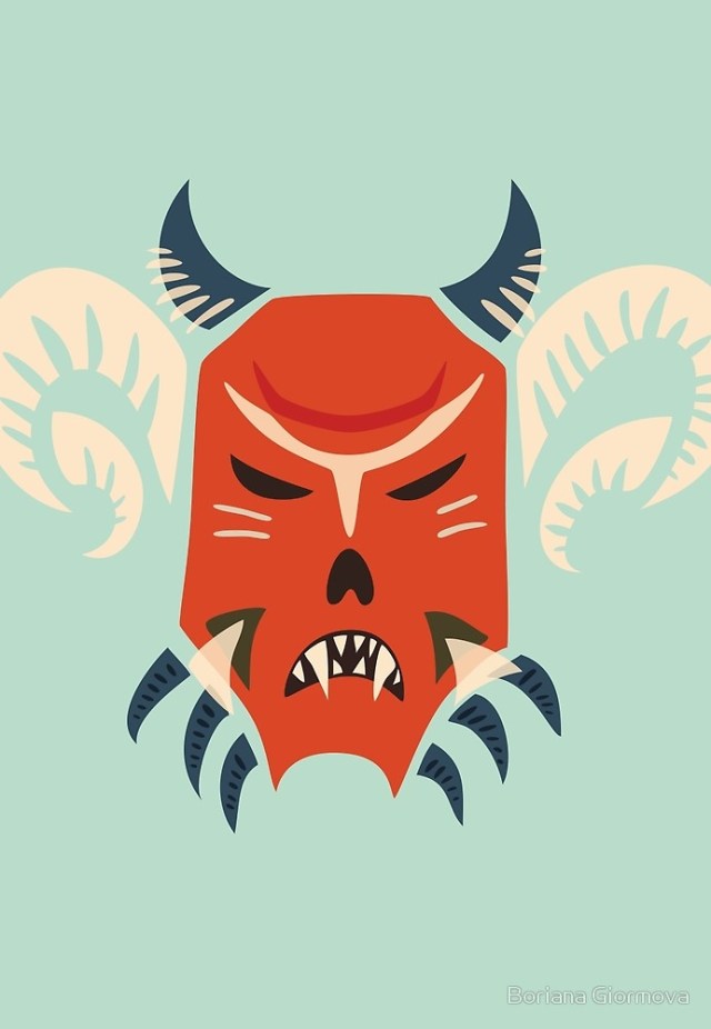 Horned monster mask art print at Redbubble