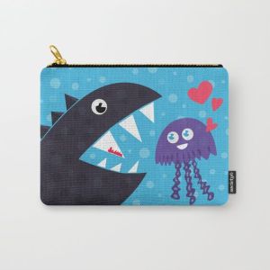 Cartoon jellyfish and sea monster in love pouch at Society6