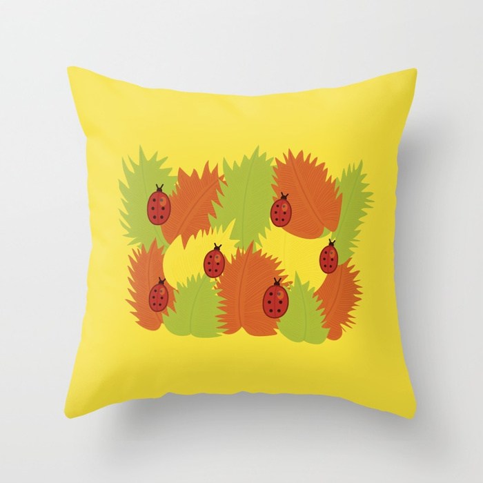 Autumn leaves and ladybugs pillows at Society6