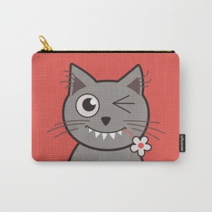 Cat wink cute cartoon kitty zip pouch at Society6