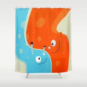 Happy mother and child shower curtain at Society6
