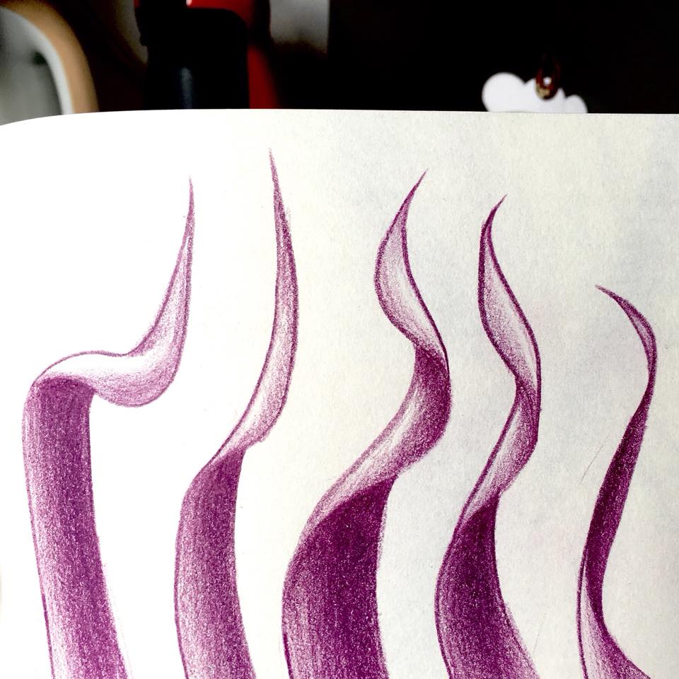 Purple pencil illustration of wavy leaves 
