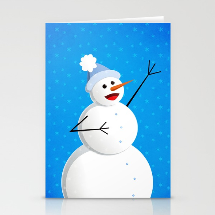 Singing snowman in blue cards at Society6