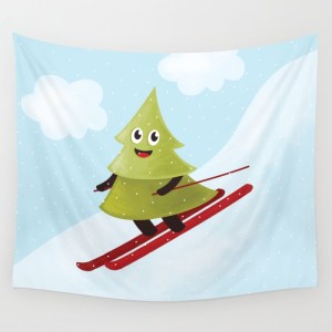 Pine tree on ski wall tapestry at Society6