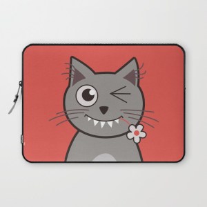 Cat wink cute cartoon kitty laptop sleeve at Society6