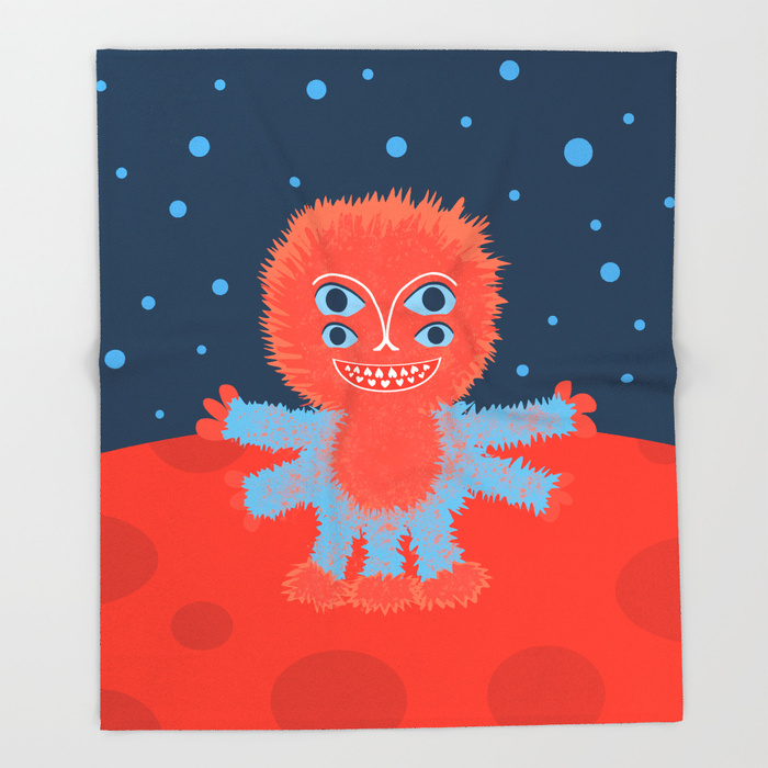 Happy alien character fleece blanket at Society6