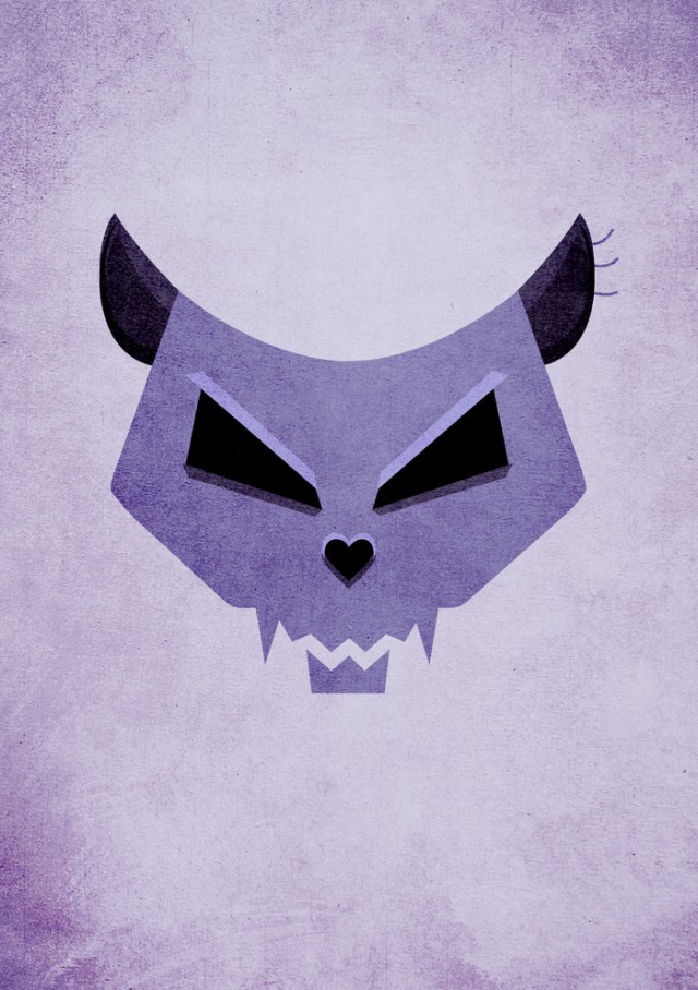 Purple Evil Cat Skull art prints at Society6