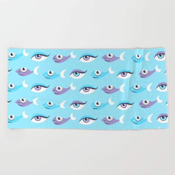Eyes and fish pattern beach towel at Society6