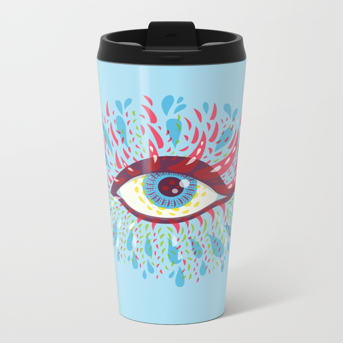 Blue psychedelic eye travel mug / Society6