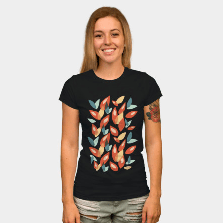 Women's t-shirt with an abstract geometric pattern of vector leaves