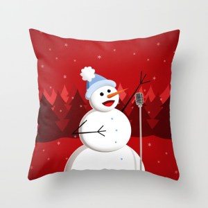 Singing snowman in red pillow at Society6