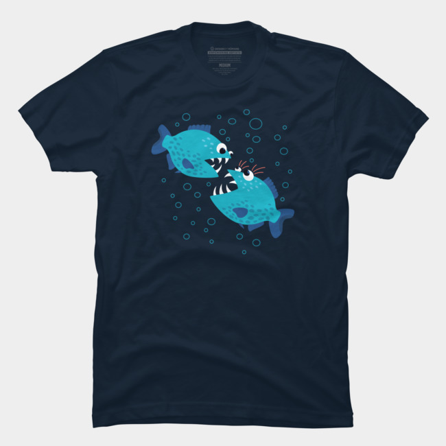 Blue piranha fish t-shirt at Design By Humans
