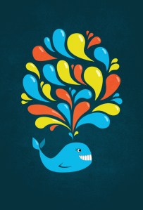 Dark happy cartoon whale iPhone wallpaper