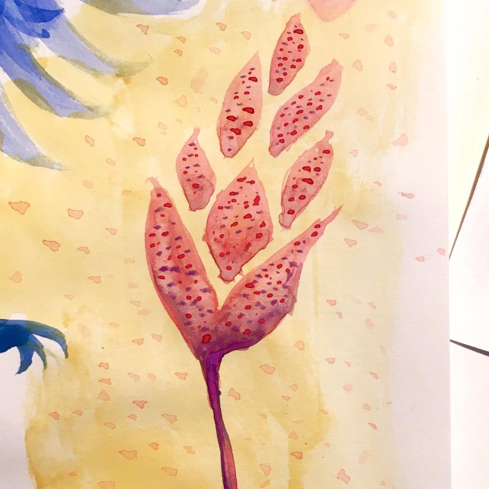 Alien wheat plant watercolor sketch