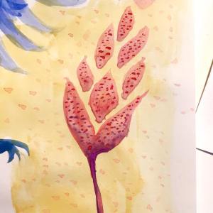 Alien wheat plant watercolor sketch