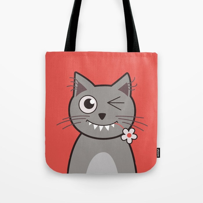 Cat wink cute cartoon kitty bag at Society6