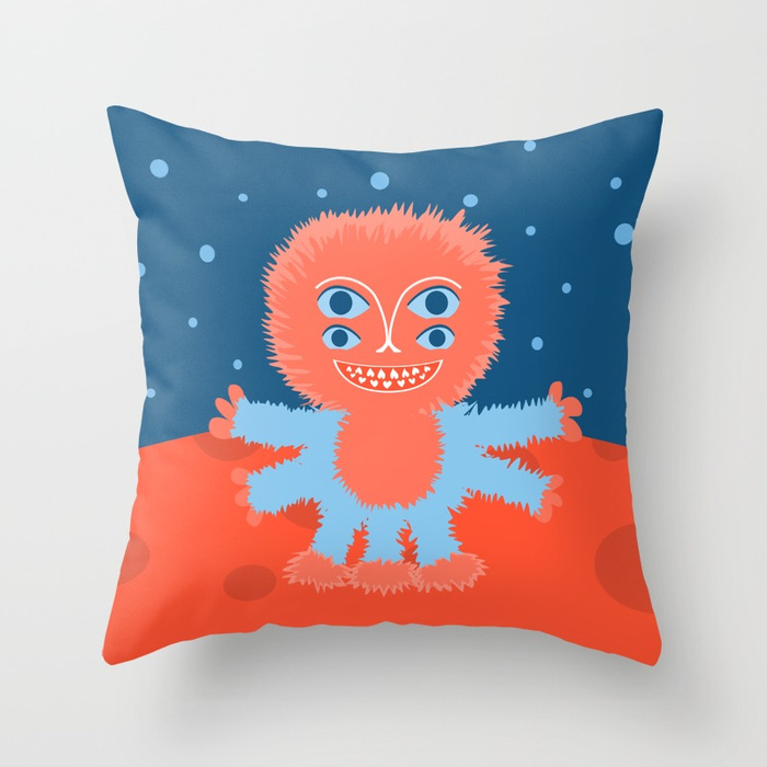 Happy alien character pillow at Society6