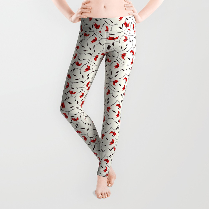Strange red flowers pattern leggings at Society6