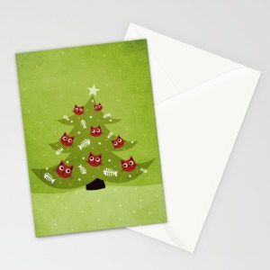 Cat Christmas tree cards at Society6