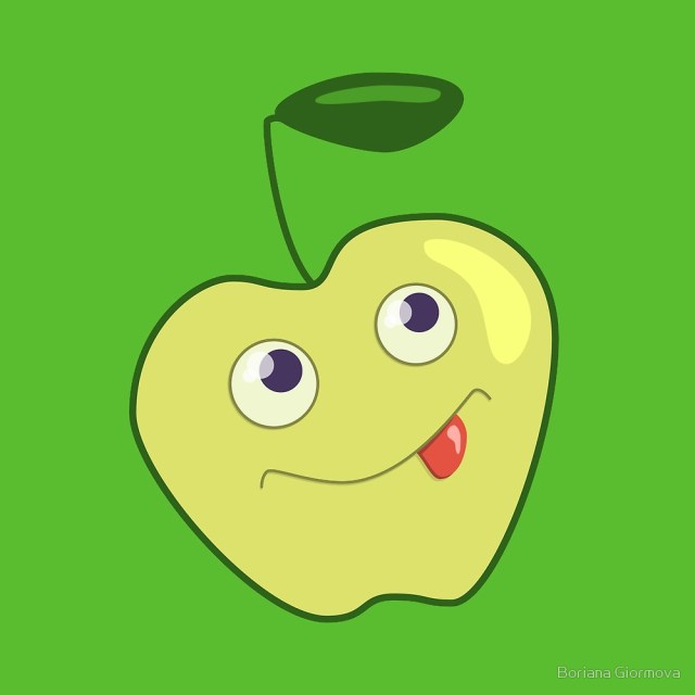 Green apple character art print at Redbubble