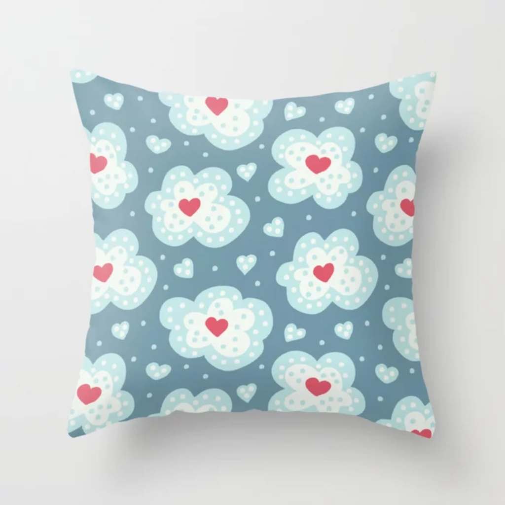 Snow pattern pillow with cute hearts