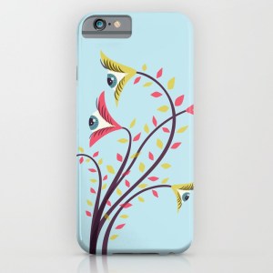Weird eyes iPhone case with a colorful vector illustration of a strange flower with eyes looking at all directions.