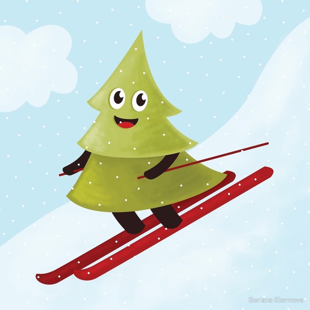 Pine tree on ski art prints at Redbubble