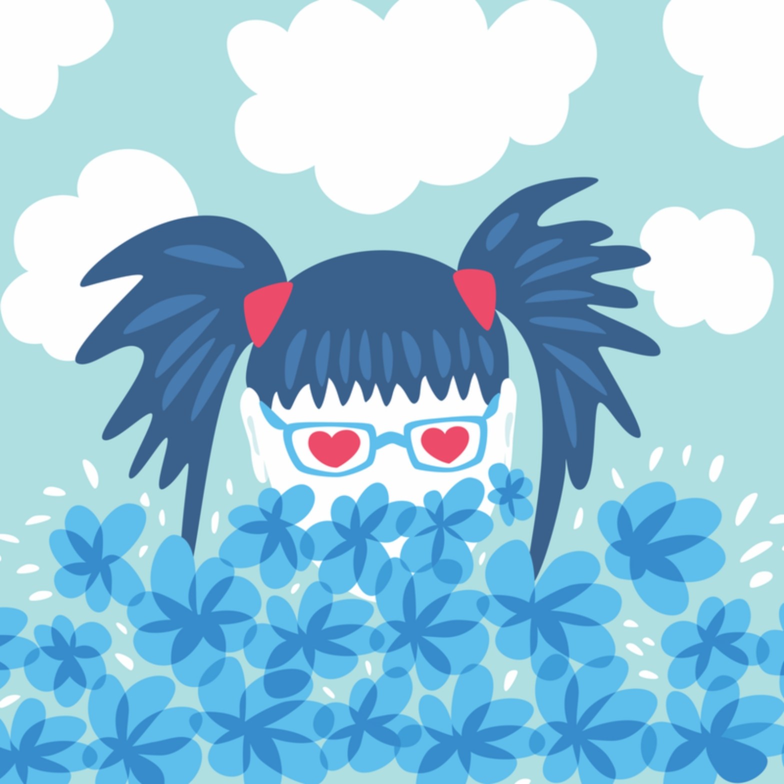 Geek girl art funny vector illustration with flowers and eyeglasses