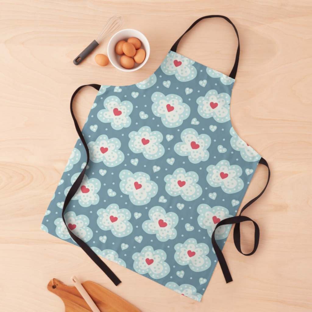 Winter lover apron with a pattern of snow clouds