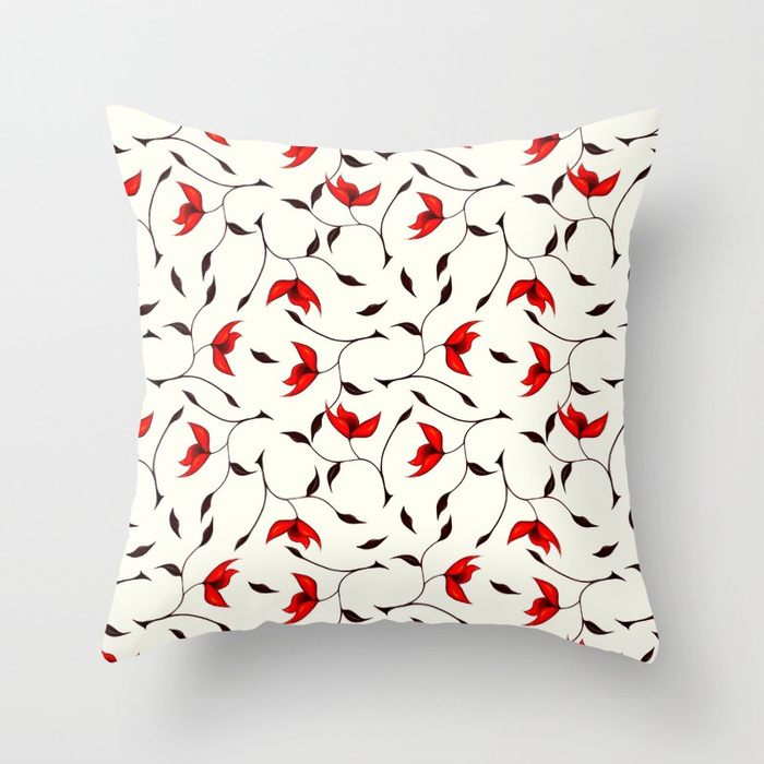 Strange red flowers pattern throw pillow at Society6