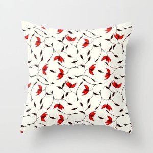 Strange red flowers pattern throw pillow at Society6