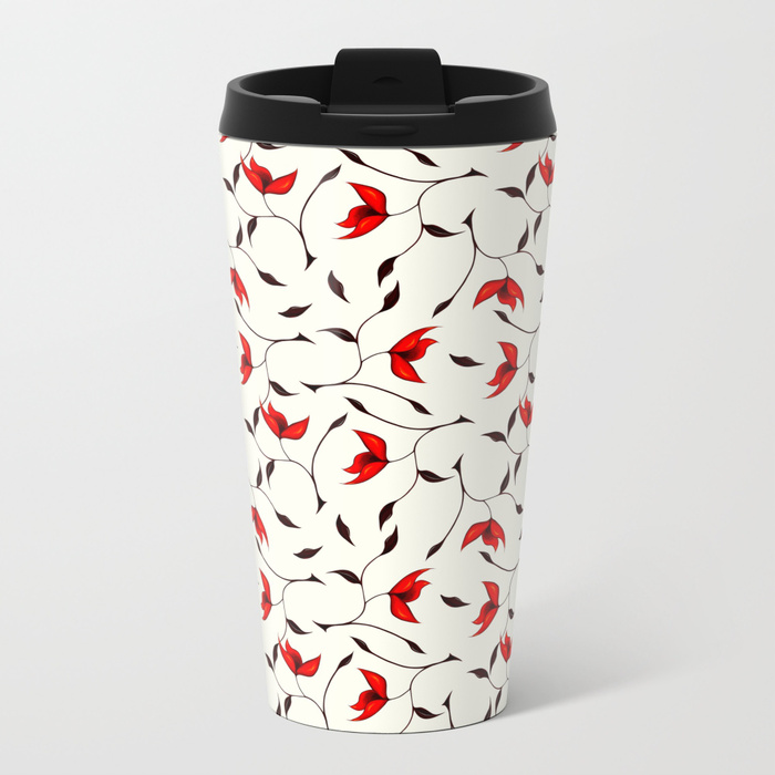 Strange red flowers travel mug pattern pouch at Society6