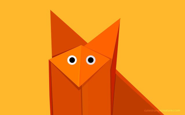 Yellow geometric cute origami cartoon fox desktop wallpaper
