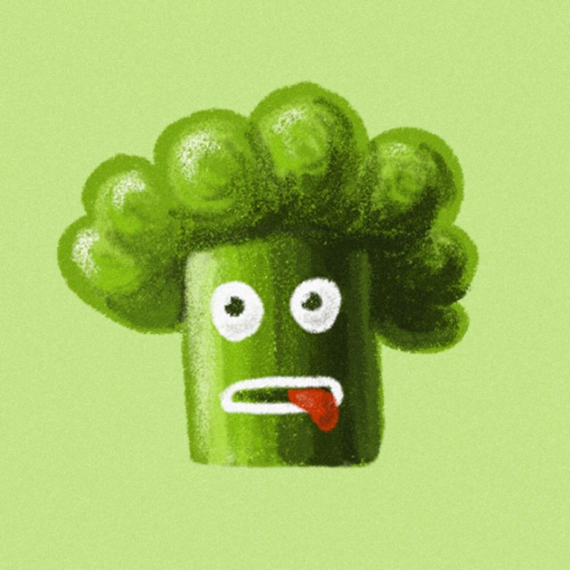 Funny broccoli character art print at Society6