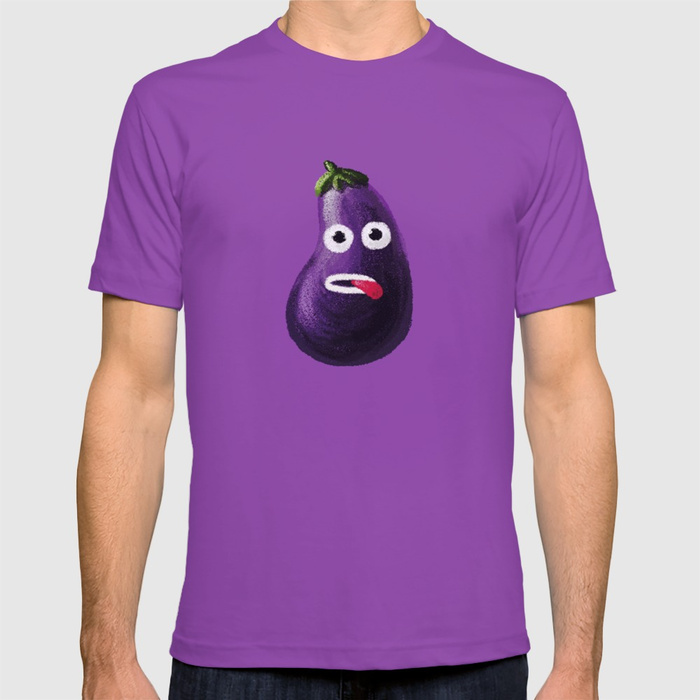 Funny eggplant character T-shirt at Society6