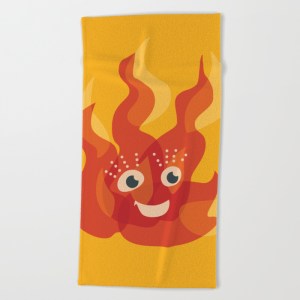 Cute flame character beach towel / Society6