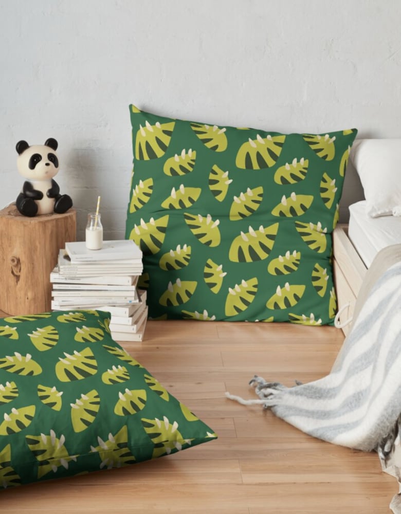green leaf pattern floor pillow