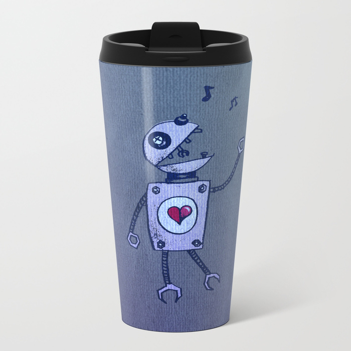 Robot character metal travel mug at Society6