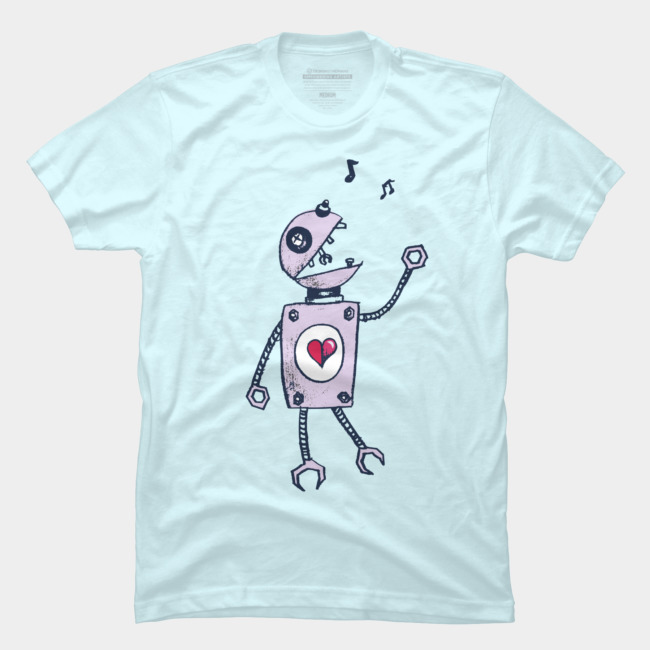 Grunge Happy Singing Robot T-Shirt at Design By Humans