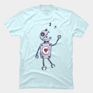 Grunge Happy Singing Robot T-Shirt at Design By Humans