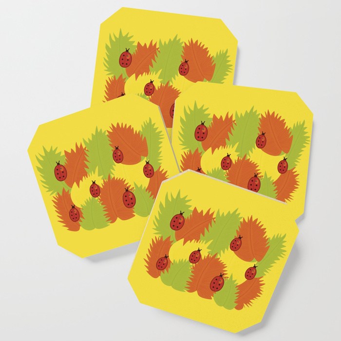 Autumn leaves and ladybugs coasters at Society6