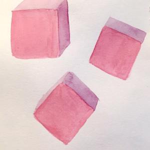 Pink cubes watercolor sketch