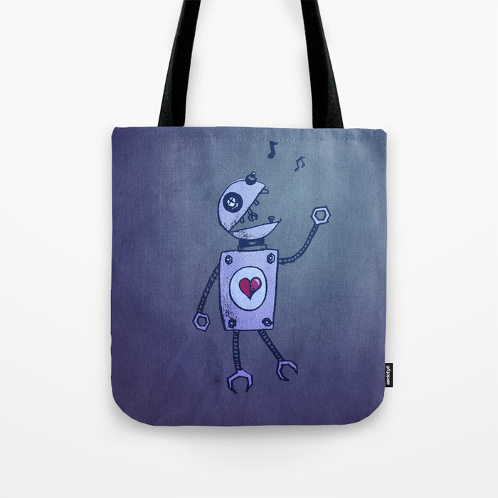 Robot character tote bag at Society6