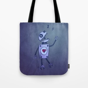 Robot character tote bag at Society6
