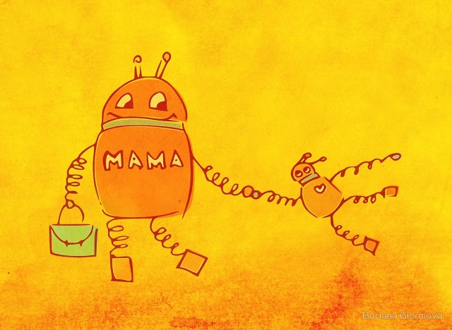 Robomama Robot Mother And Child Illustration