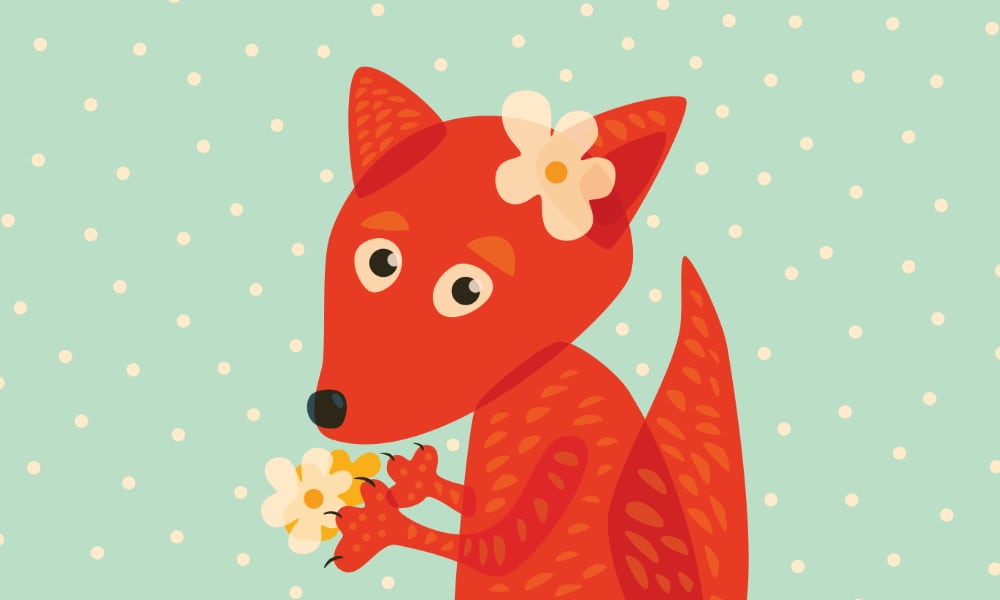 Cute fox holding flowers vector illustration