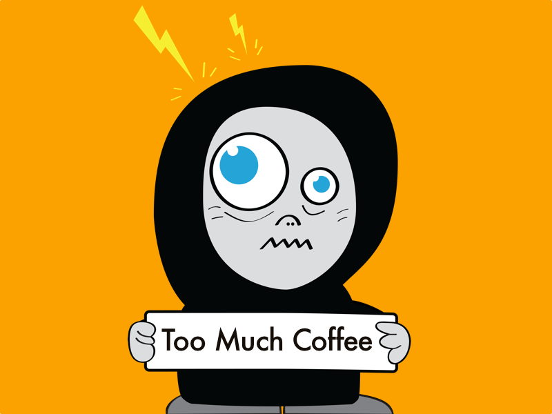 Funny illustration of a cartoon character - coffee addict