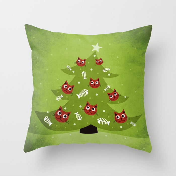 Cat Christmas tree pillow at Society6